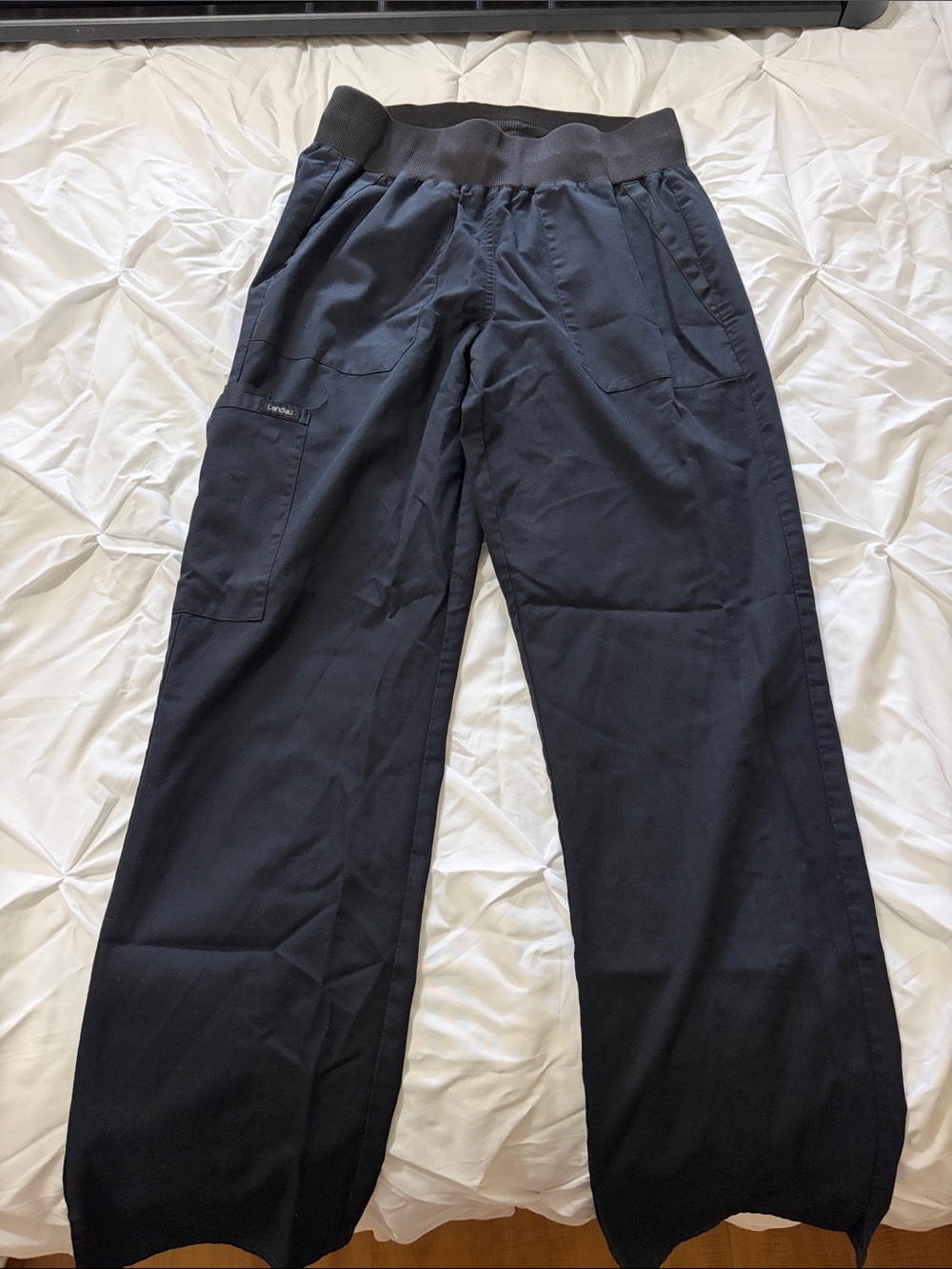Landau Black Size Small ProFlex Scrub Pants with Ribbed Stretchy Waistband